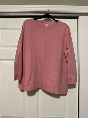 Lands' End Soft Pink Herringbone Crewneck Pullover